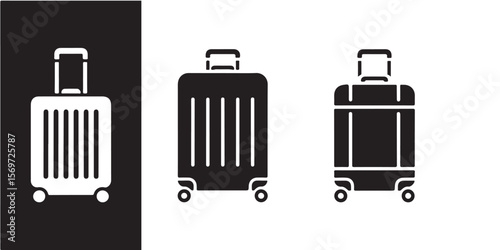 Luggage, travel bag, suitcase symbols. Vector icons, Minimal Baggage, suitcase icon outline coloring book page line art vector silhouettes