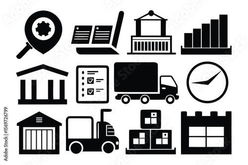 Logistics and Warehouse Management Icons for Supply Chain Vector