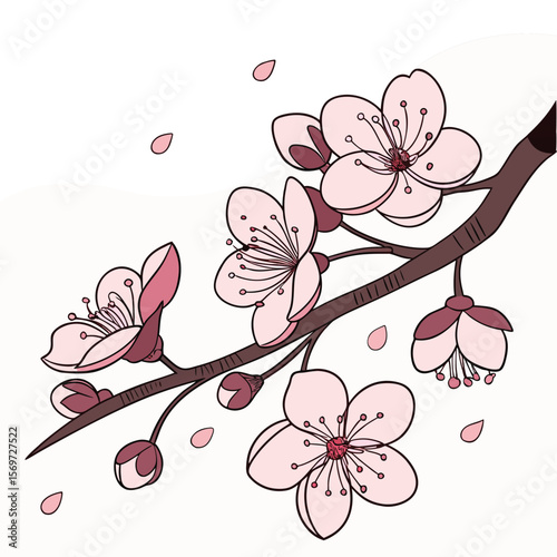 Cherry Blossom Branch: Delicately illustrated cherry blossom branch, each flower a testament to spring's arrival, petals drifting gently, symbolizing renewal and beauty.