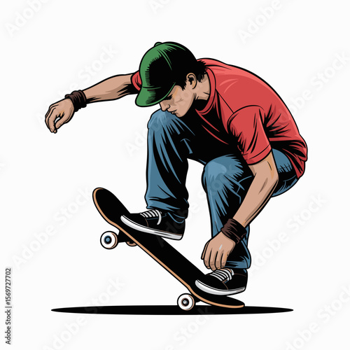 Skateboarder Performing Trick in Mid-Air Vector
