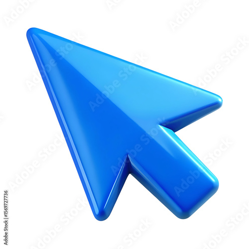 Glossy blue computer mouse cursor arrow isolated on transparent background