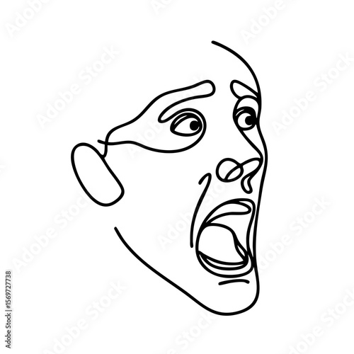 Person's face with a shocked mood screaming