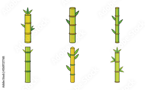Six Bamboo Plants Different Heights Green Leaves Yellow Stalks