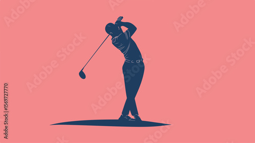 Golf Player Silhouette in Simple Flat Vector Illustration