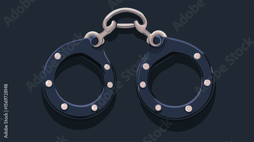 Handcuffs and Police Stroke Simple Flat Vector Illustration Isolated on White Background