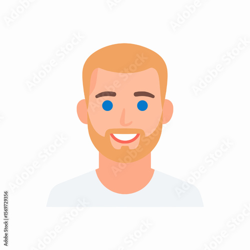 Close up Portrait of Smiling Young Man with Ginger Hair and Beard in White T Shirt on White Background