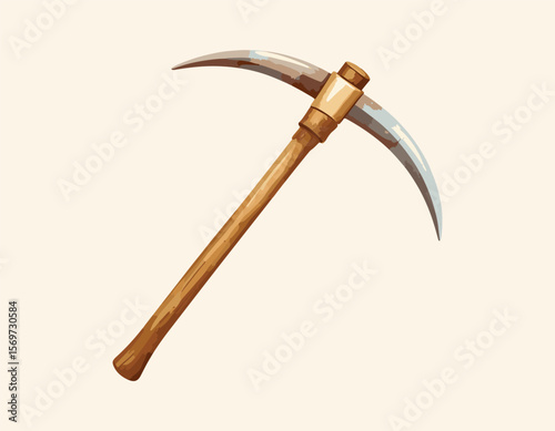 Vintage Style Pickaxe Illustration – Wooden Handle and Silver Blade