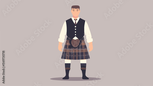 Professional Scottish Sporran Kilt Stroke Vector Illustration for Men