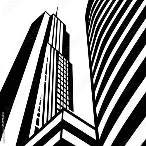 Black Silhouette Vector Art of Modern Skyscraper Minimalist Architecture Icon with Clean Lines Isolated on White Background for Graphic Design