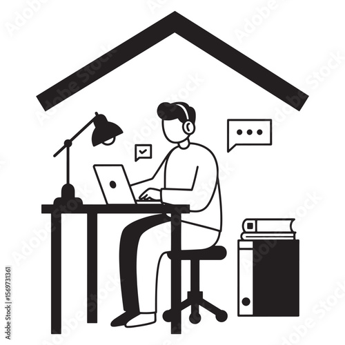 Freelancer working from home using laptop computer for online communication and productivity