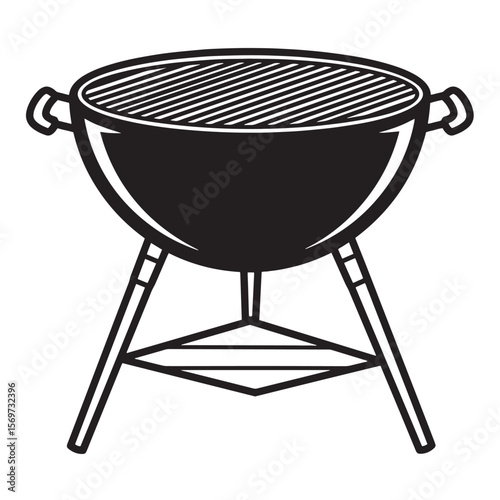 Monochrome vector illustration of a classic charcoal barbecue grill perfect for summer cookouts