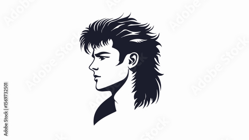 Detailed Minimalist Silhouette of Mullet Hairstyle Icon for Modern Designs