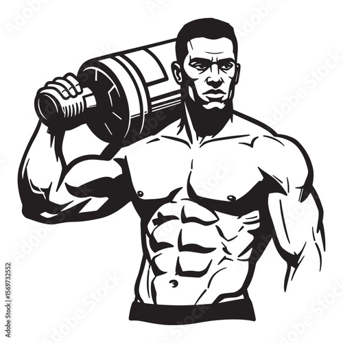 Muscular athlete with sports supplement vector illustration for fitness and bodybuilding