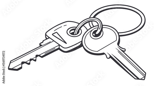 Two keys on a keyring drawing for security and access control illustration and design element for websites