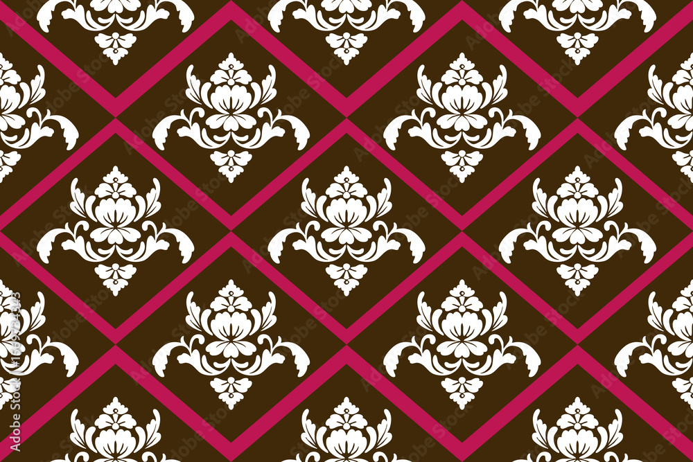 seamless damash pattern with floral elements