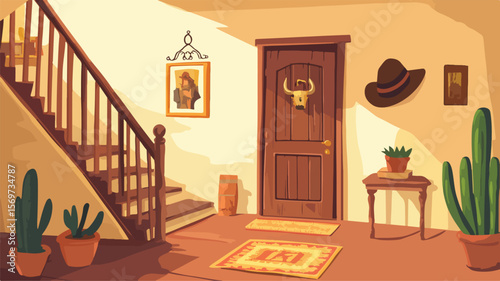 Rustic House Hallway Entrance Interior with Wooden Elements