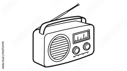 Vintage portable radio receiver illustration, classic am fm radio with antenna vector drawing design 100