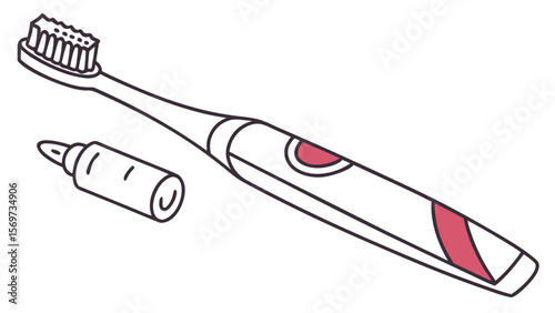 Electric toothbrush with toothpaste tube for dental care and oral hygiene vector illustration art design
