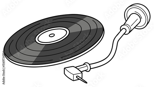 Vintage record player with vinyl record for music listening and dj turntable audio equipment illustration