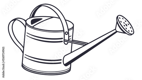 Watering can vector illustration for garden care and plant watering equipment outline drawing design element