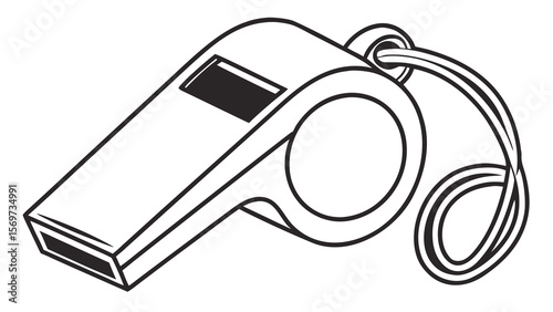 Outline drawing of a sports whistle with lanyard for referees coaches and safety equipment design vector art