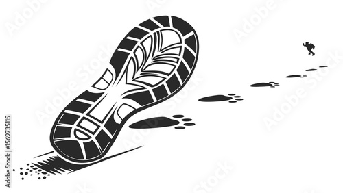 Footprint trail vector illustration showing a person following a giant shoe print concept design art