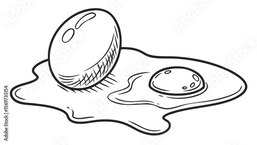 Cartoon sketch of whole and fried eggs for breakfast cooking recipe and food illustration design art vector