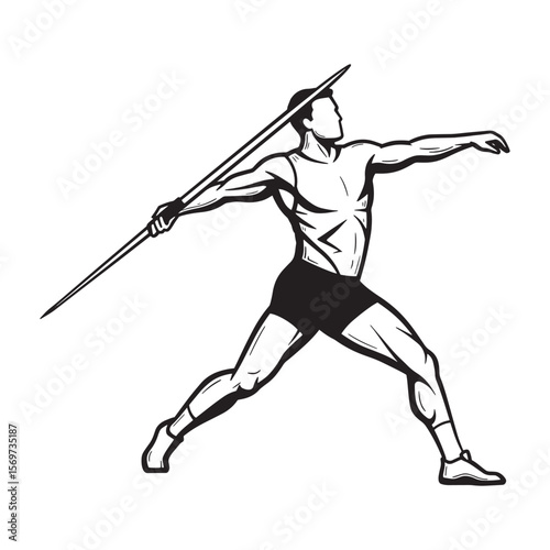 Silhouette of a male athlete preparing to throw a javelin during a competition