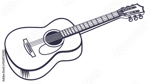 Acoustic guitar vector illustration for music lovers and musicians in black and white outline style art