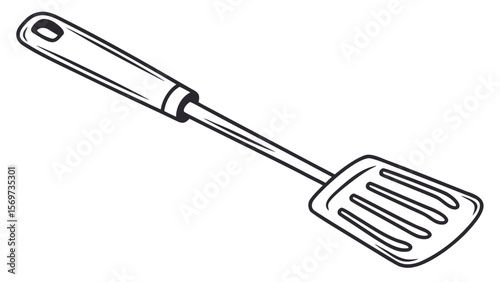 Outline slotted spatula kitchen utensil for cooking and baking food preparation and flipping pancakes tool