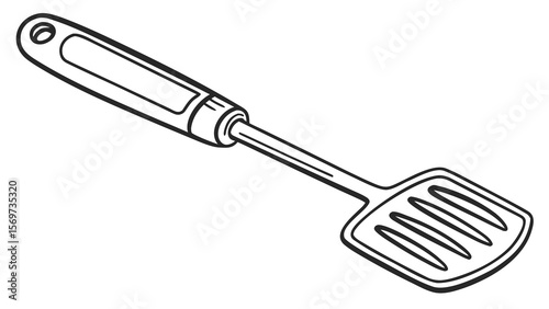 Outline drawing of kitchen spatula cooking utensil for flipping food in the kitchen with a handle design