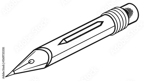Outline drawing of a fountain pen for calligraphy and writing instrument design illustration vector art