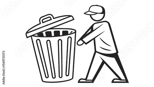 Man throwing garbage in trash can vector illustration for waste management and recycling concept design element