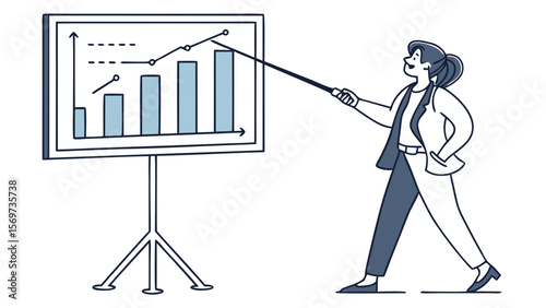Business presentation growth chart analysis report woman presenter showing success statistics data