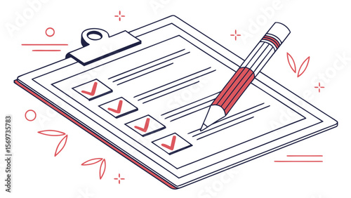 Checklist clipboard with pencil vector illustration for task management and planning organization design