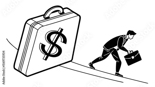 Businessman running with briefcase chasing money financial freedom concept illustration vector design