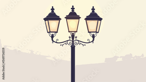 Triple Vintage Street Lamps Vector Illustration for Urban Designs