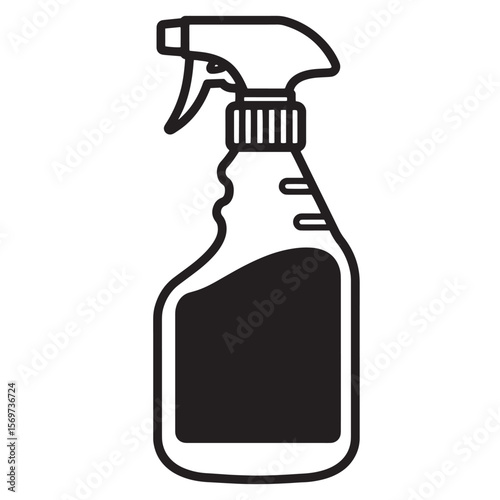 Simple black and white spray bottle icon representing cleaning and hygiene