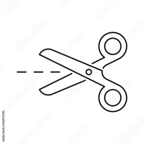 Scissors with cut lines icon. Outline Style Vector logo