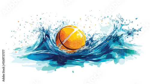 Dynamic Water Polo Ball Splash Stroke Vector Illustration