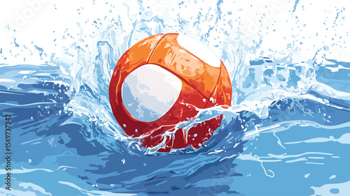 Dynamic Water Polo Ball Splash Stroke Vector Illustration for Sports Designs