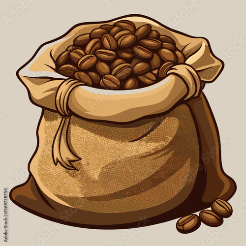 Roasted Coffee Beans in Burlap Sack Bag Illustration