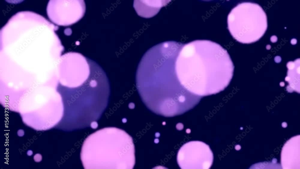 Abstract animation of floating soft purple bokeh particles against a dark blue background