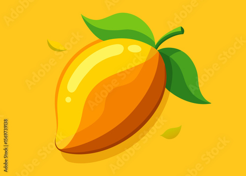 Vibrant Mango Illustration on Yellow Background