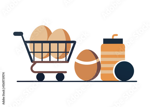 Shopping Cart with Eggs, Easter Egg, and Drink Bottle
