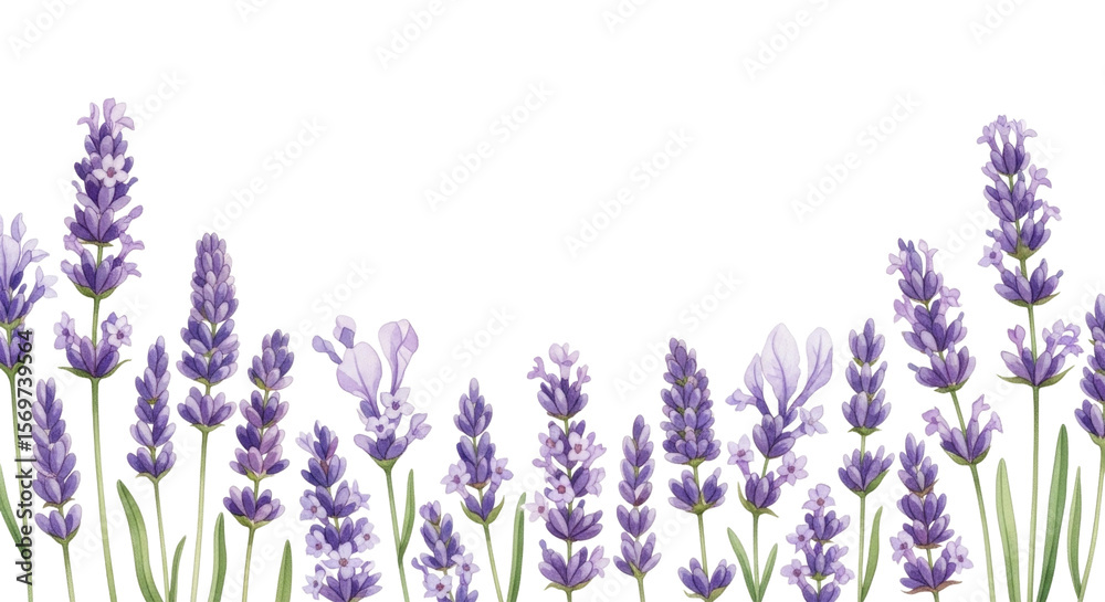 Naklejka premium Lavender flowers arranged beautifully with various shades of purple and green, isolated on transparent background, cutout png