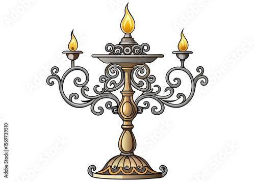 Ornate antique candle holder illustration