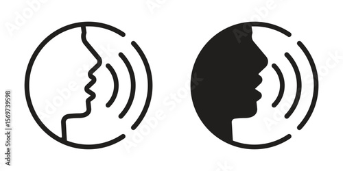 Voice command control icon, sound wave, voice recognition and more in line and silhouette style for website, mobile app, isolated EPS on white