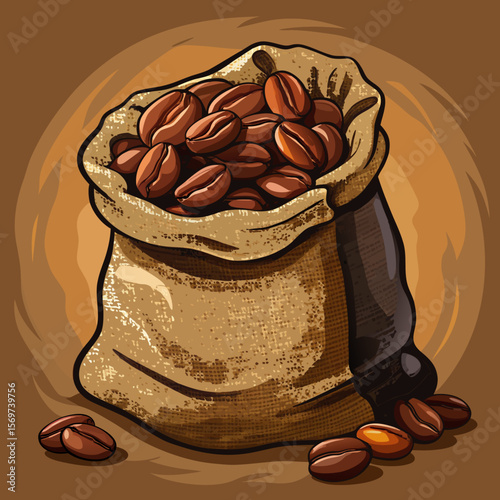Rustic Coffee Beans in Burlap Sack Illustration