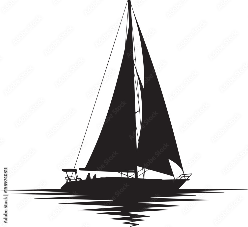 Fototapeta premium Black Silhouette Sailboat Sailing on Calm Water yacht